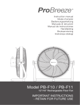 ProBreeze PB-F10, PB-F11 12 and 16 Inch Rechargeable Floor Fan Användarmanual
